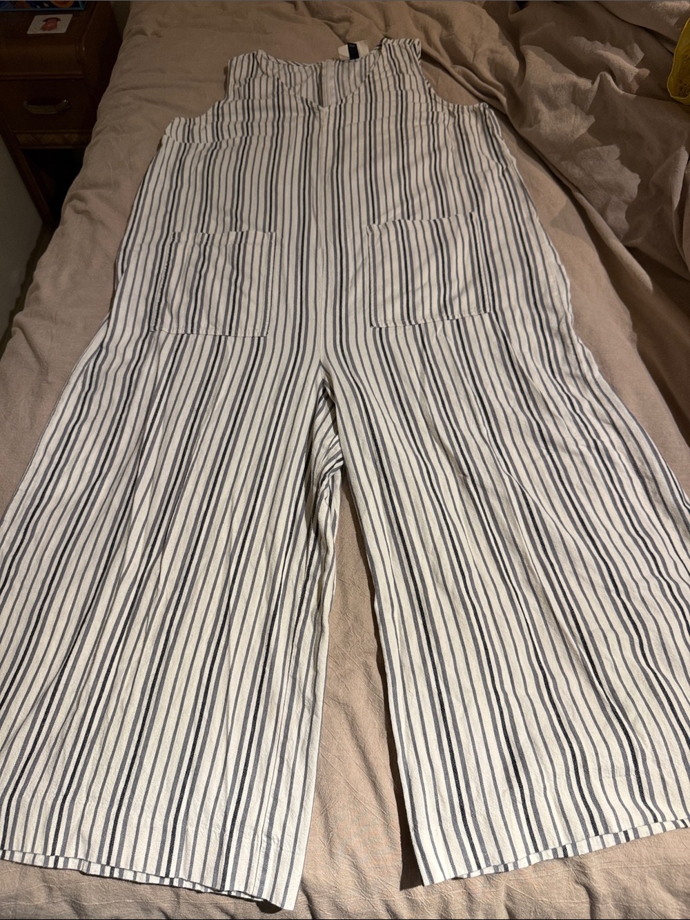 Universal Thread White and Navy Striped Sleeveless Wide-Leg Jumpsuit
